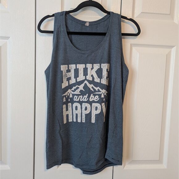 Instant Message “Hike and Be Happy” Tank Top | Women’s Large Blue Heather - Picture 1 of 4